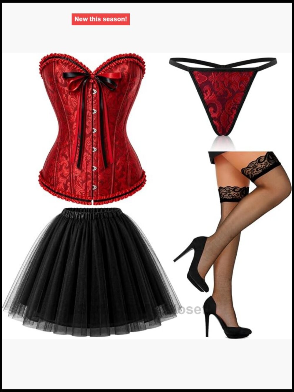 Corset Lingerie Set with Tutu Skirt Stockings - Satin Cotton Spandex - Bustier